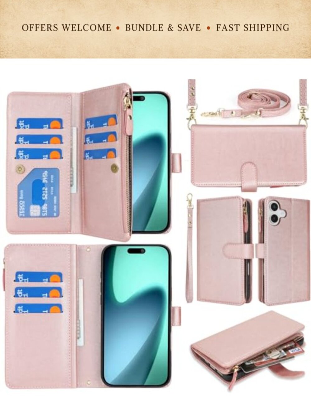 Crossbody Phone Wallet Case with Lanyard for iPhone 17 6.3in PU Leather